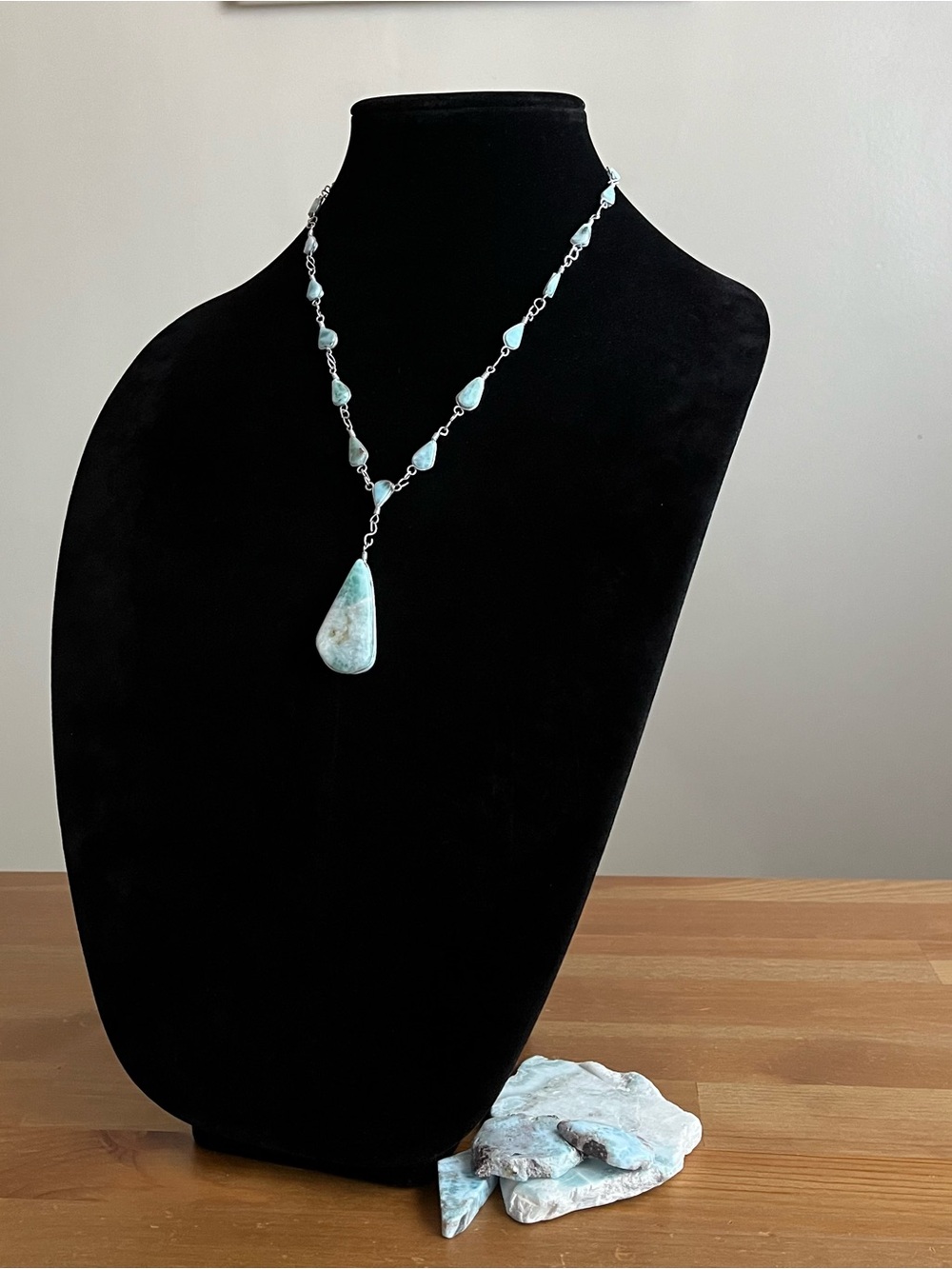 Larimar necklace sterling silver S hook jewelry stone pendant - Picture 4 of 9